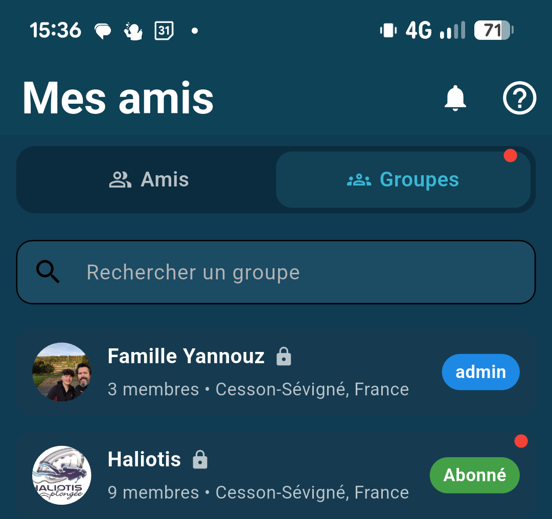 Capture DiveHub — Suivi des amis