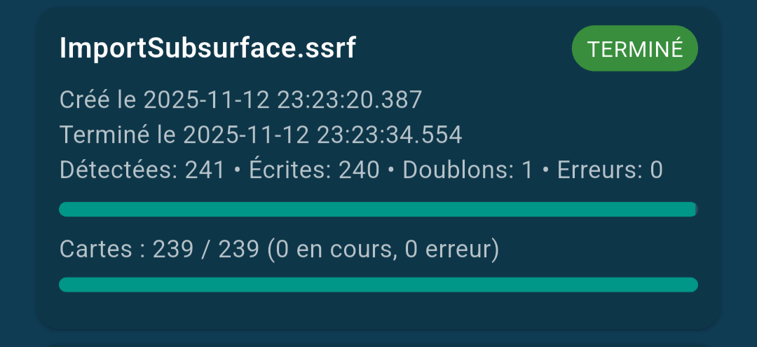 Import des plongées depuis Subsurface